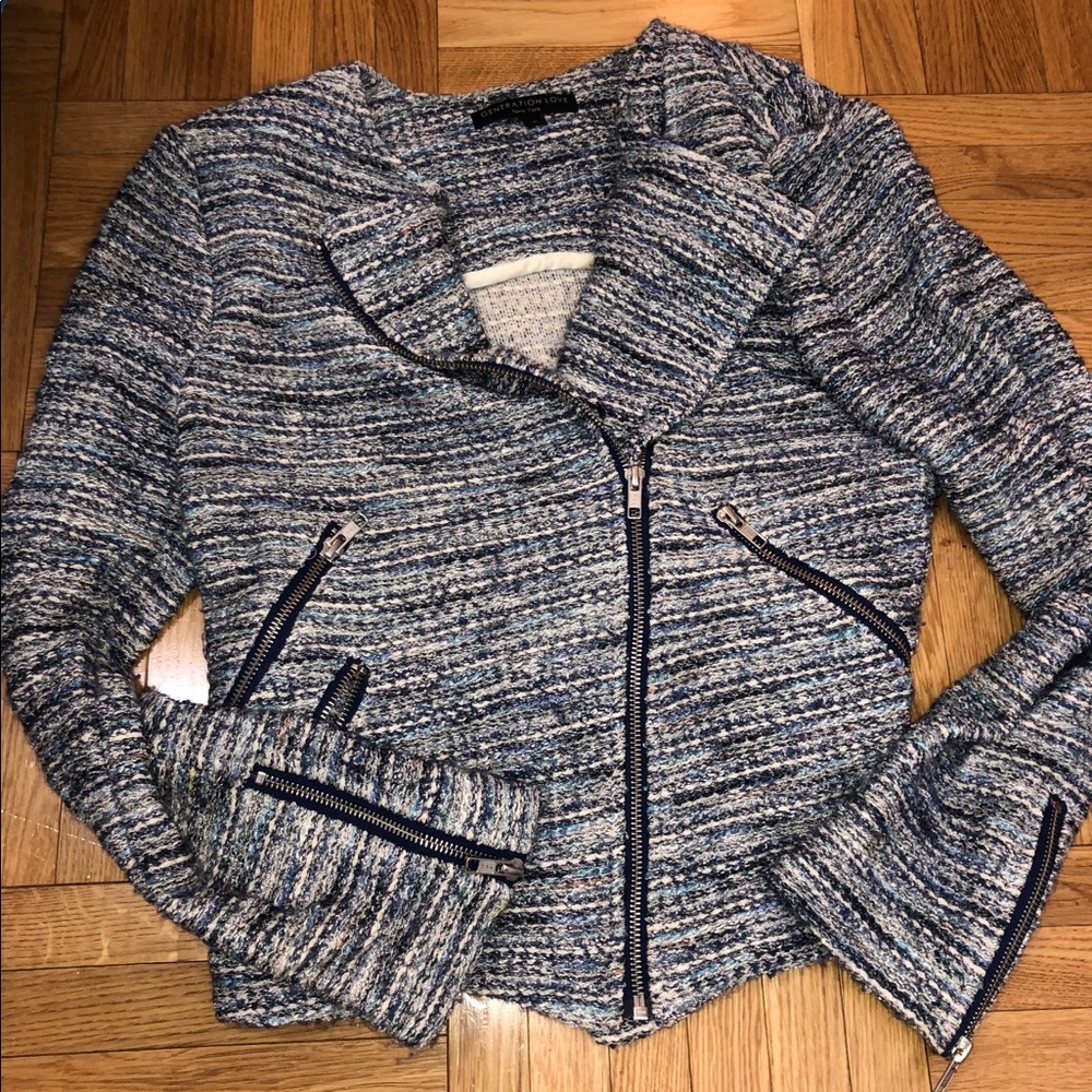 Blue generation love tweed moto jacket
